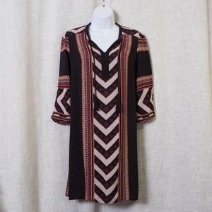 Aztec Print Shift Dress 3/4 Sleeve